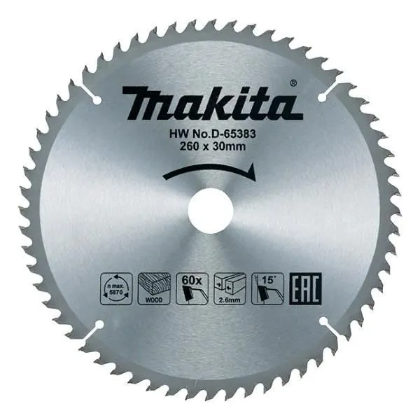 MAKITA Диск пильный для дисковой пилы 260x30x1,8x60T для дерева MAKITA D-65383